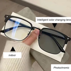 Fashion Photochromic Square Frame Glasses Anti Blue Color Vintage Glasses Women Lights Eyewear Men Computer Change Sunglass