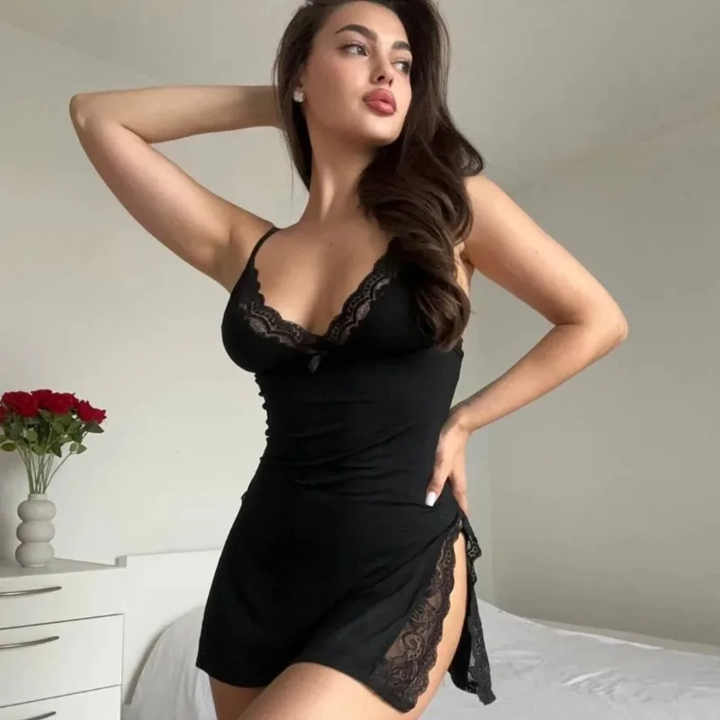 Порнова кружевная сексуальная слинг-юбка для сна, прозрачная ажурная тонкая юбка с высокой талией и бантом, однотонный интересный милый романтический комплект