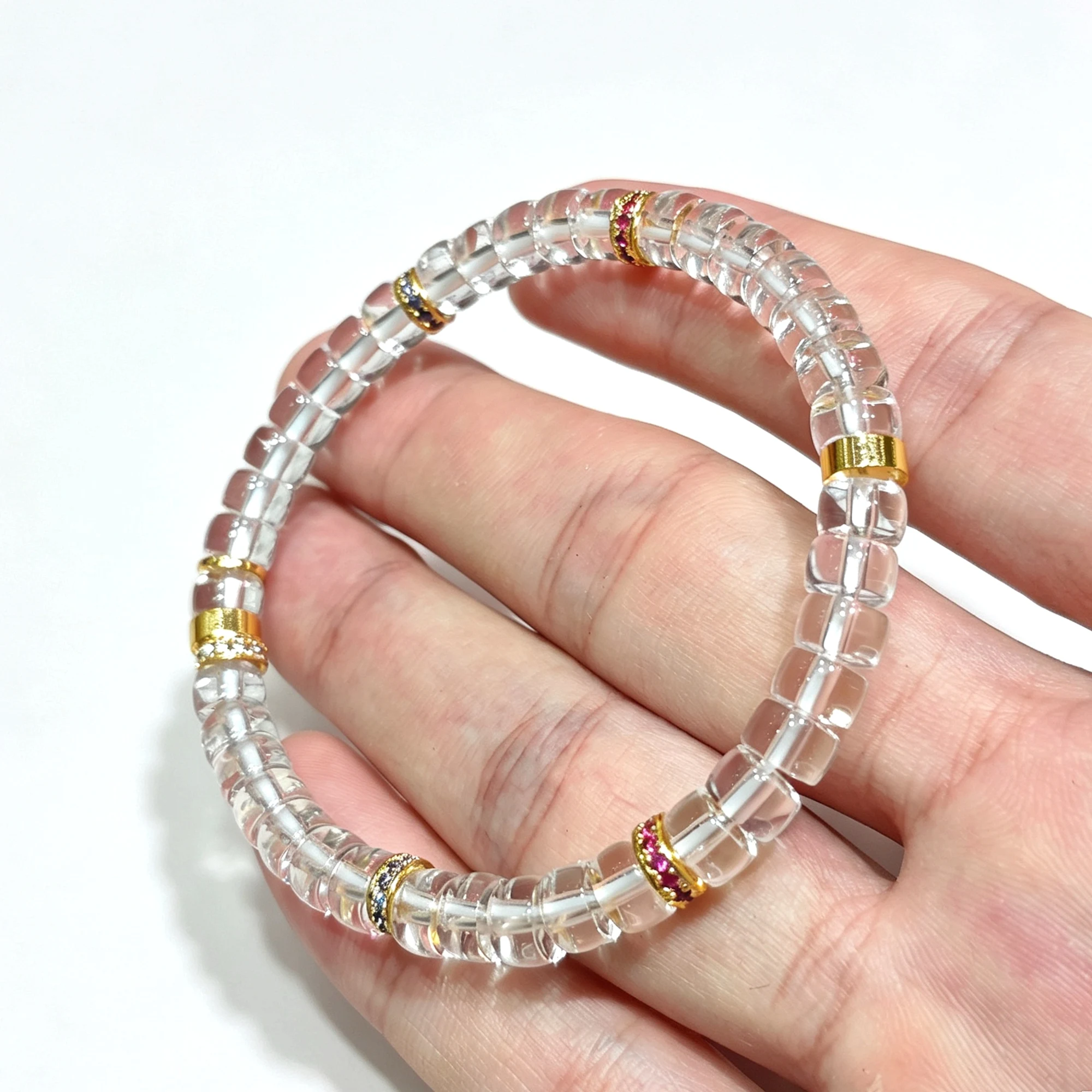 Natural Clear Quartz Gemstone Jewelry Accessory Cut Tablet Crystal Bead Bracelet Gold Spacers Gift Present Wholesale 1 Pc