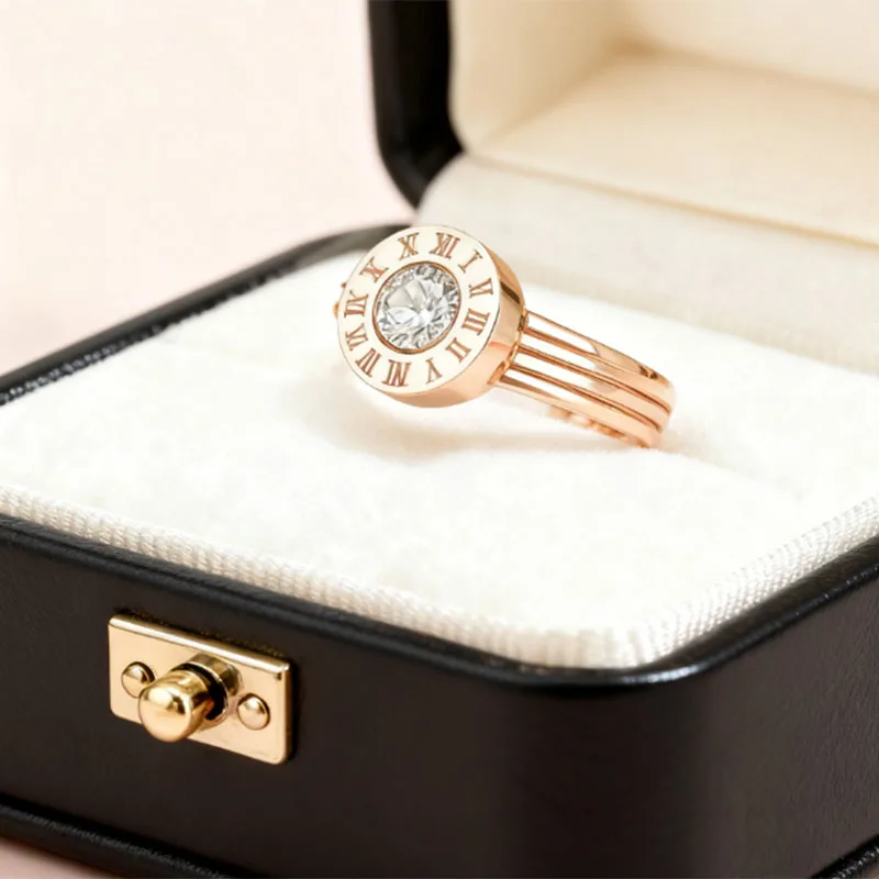 Letdiffery New Roman Numbers Women Rings Stainless Steel CZ Stones Wedding Jewelry For Engagement Gifts