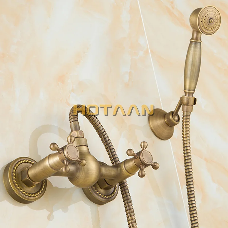 . Antique Brass Bathroom Bath Wall Mounted Hand Held Shower Head Kit Shower Faucet Sets YT-5345-A