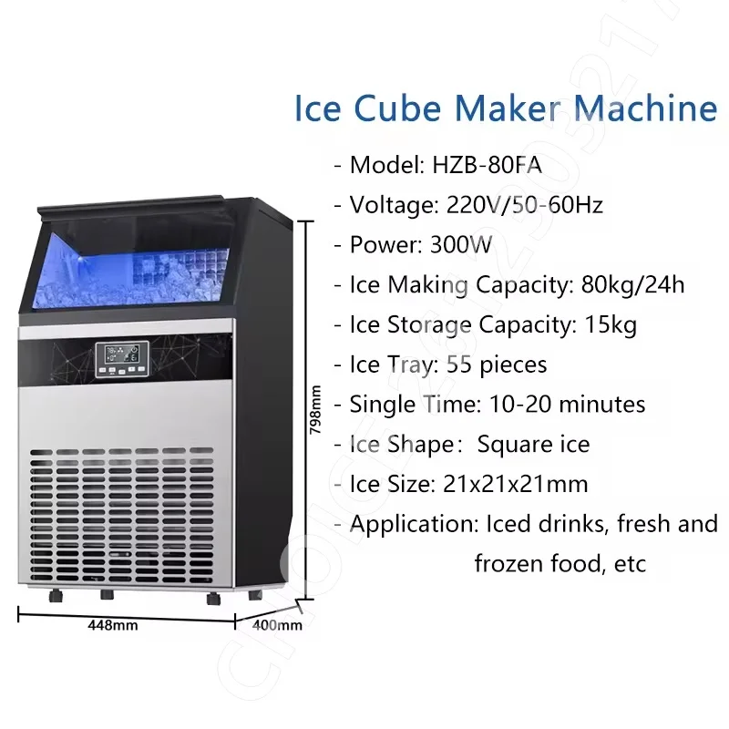 55-100kg/24H Ice Maker Machine with 5lbs Storage Bin Stainless Steel Undercounter Freestanding Ice Cube Machine