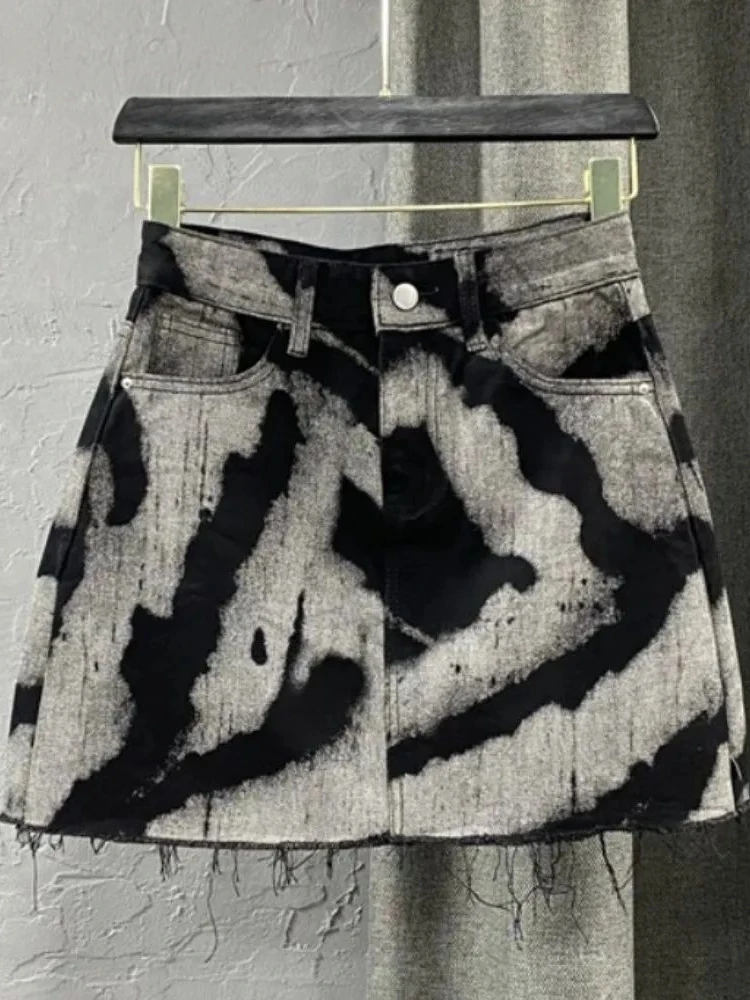 High Waist A-Line Denim Skirt Women's Fashion Short Skirts Personality Pattern Cotton Polyester Blend Easy to Wear Daily