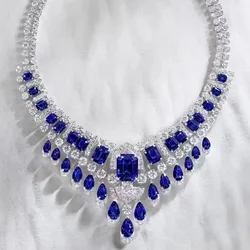 2024 Luxury Royal Blue Sapphire Gemstone Choker Necklaces Charms Silver Color Neckalce Wedding Banquet Fine Jewelry For Women