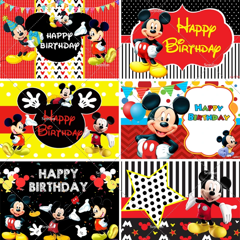 Cartoon Mickey Mouse Kids Happy Birthday Backgrounds Decors Vinyl Cloth Party Backdrops Baby Shower Banner Custom Supplier