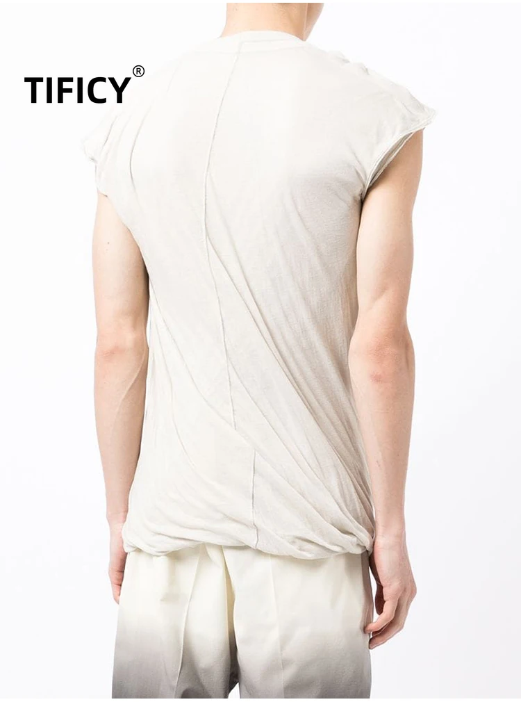 High Street Dark RO Tees T Shirt Men's Mainline Thin Short Sleeved Double-layer Deep V-neck Vest Loose Tank T-shirt Base Top - Image 3
