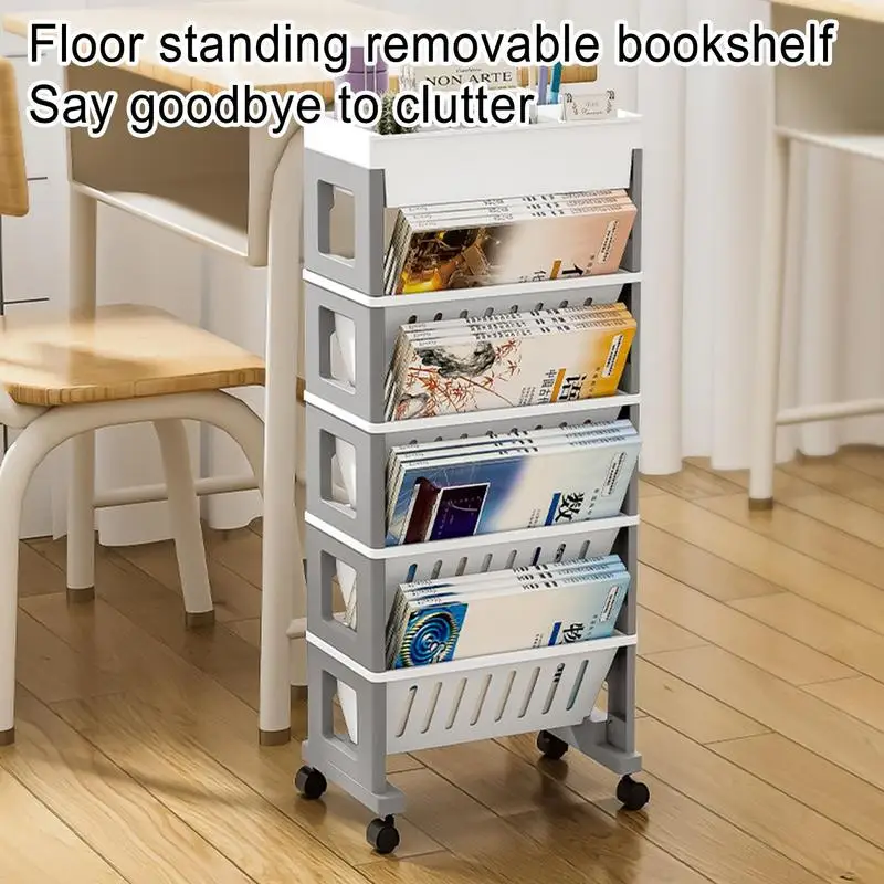 Floor Mounted Movable Bookshelf With Wheels Classroom Desk Storage Rack Study Large Capacity Multi-layer Book Storage Rack