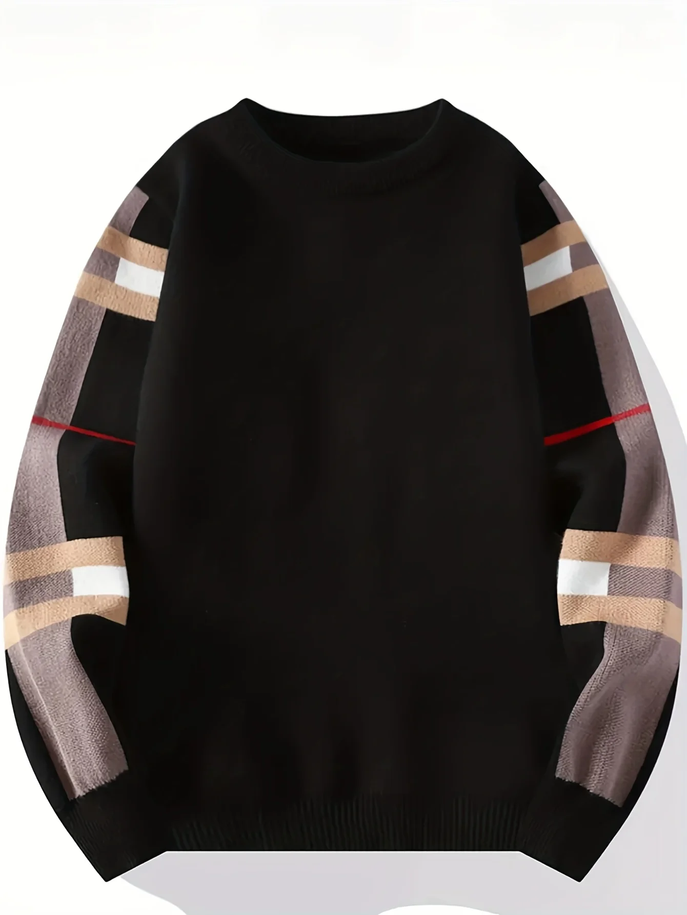 Retro Khaki Rundhalspullover für Herren, Neuer Herbst- und Winter-Strickpullover mit Farbblock-Streifen, Lässiger und Vielseitiger Unterzieher – Detail 2