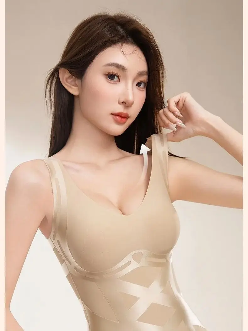 

Seamless Mesh Tummy Control Vest Wire-Free One-Piece Cup Gathering Breathable Cross-Back Waist Cincher Shaping Body-Sculpting