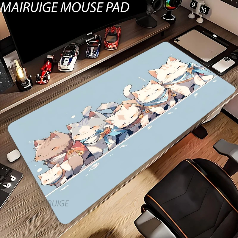 Kawaii Kitten Mouse Pad Girly Blue Large Computer Office Game Table Mat XXL Rubber Anti-slip PC Keyboard Mousepad Long Desk Pads