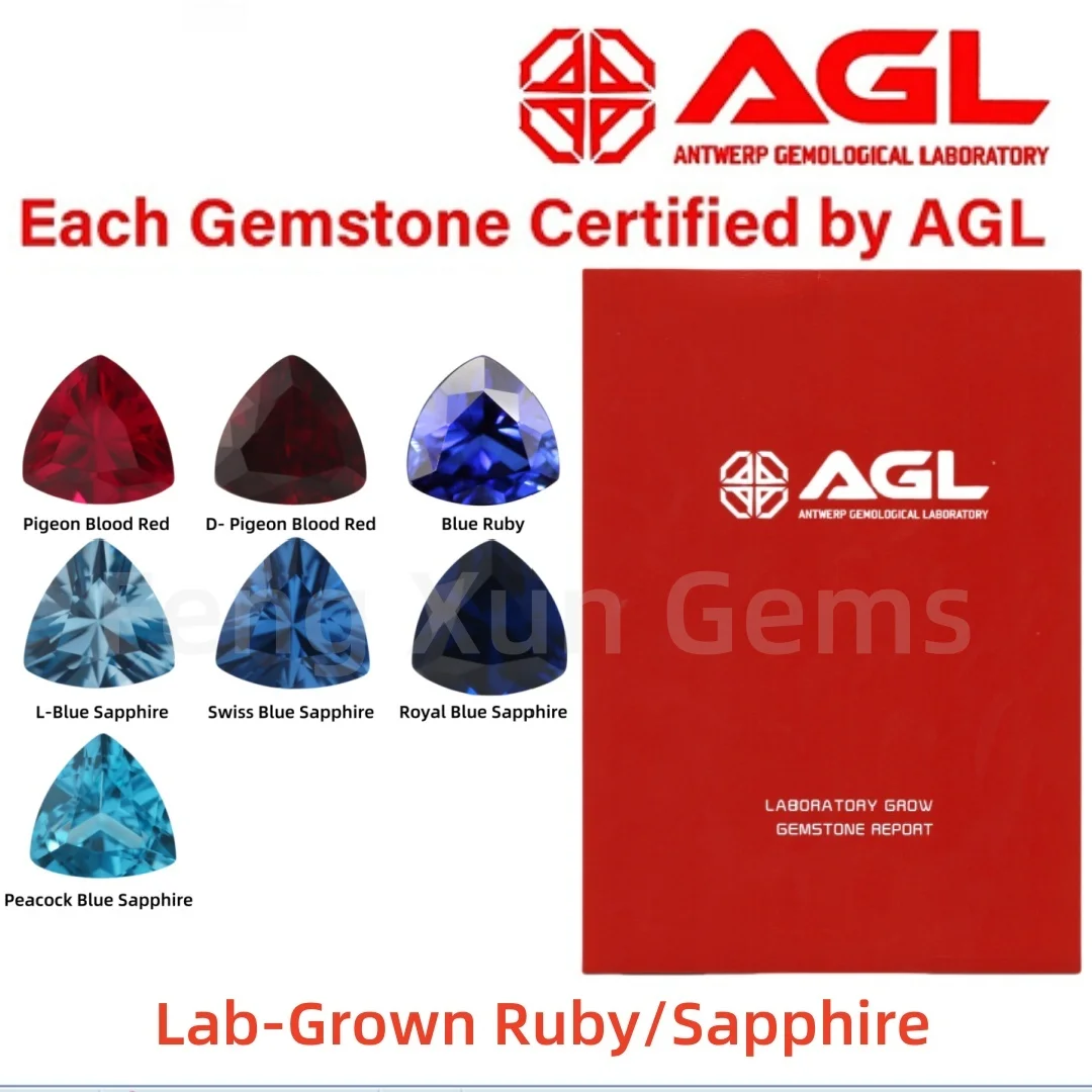 

Lab Grown Ruby , Sapphire Trillion Shape Loose Gems Bead With AGL Certificate for Earrings Necklace Making Materials