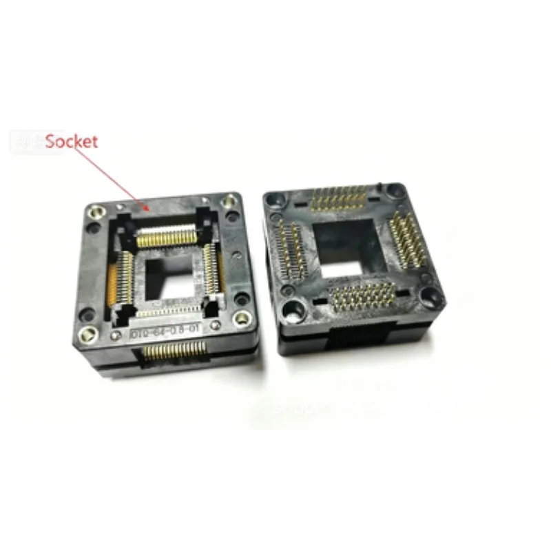 OTQ-64-0.8-01  QFP64 TO DIP  Programming Adapter TQFP64 IC Test And Burn In Socket 0.8mm Pitch Package Size 14x14mm