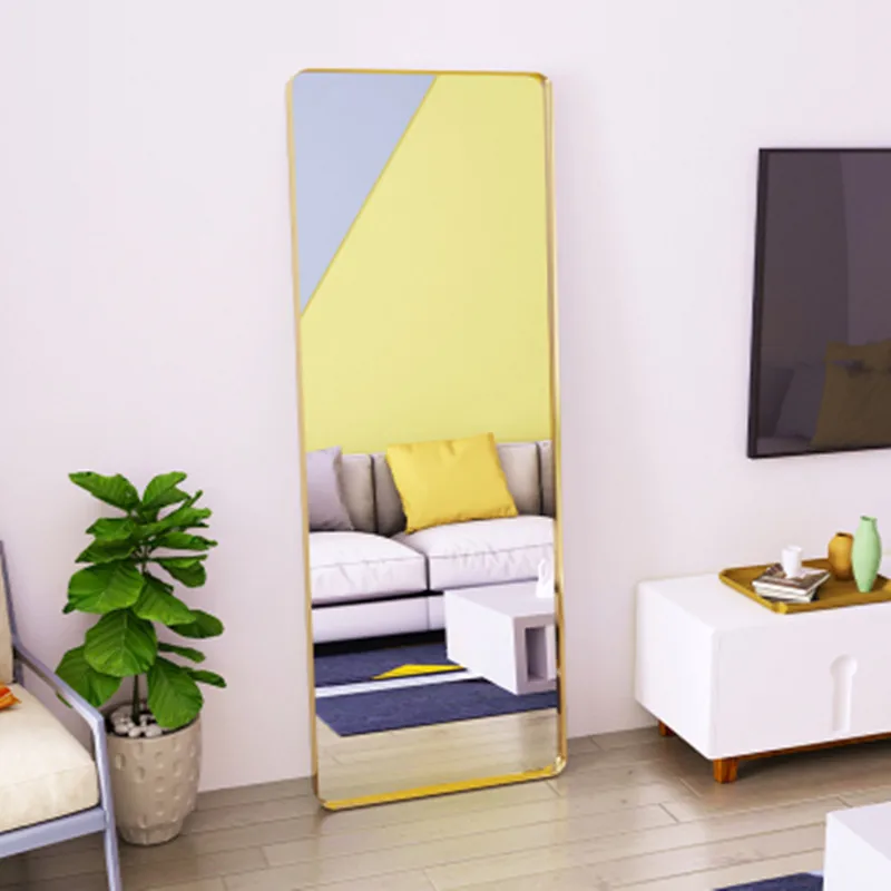 A light luxury clothing store fitting mirror, stainless steel floor mirror, full-length mirror, ultra-white slimming wall mirror