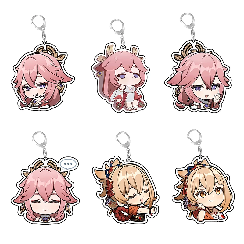 Genshin Impact Cute Q Version Acrylic Key Chain Ring Yae Miko Figure Backpack Charms Bag Pendant Custom Double Coated Keychains