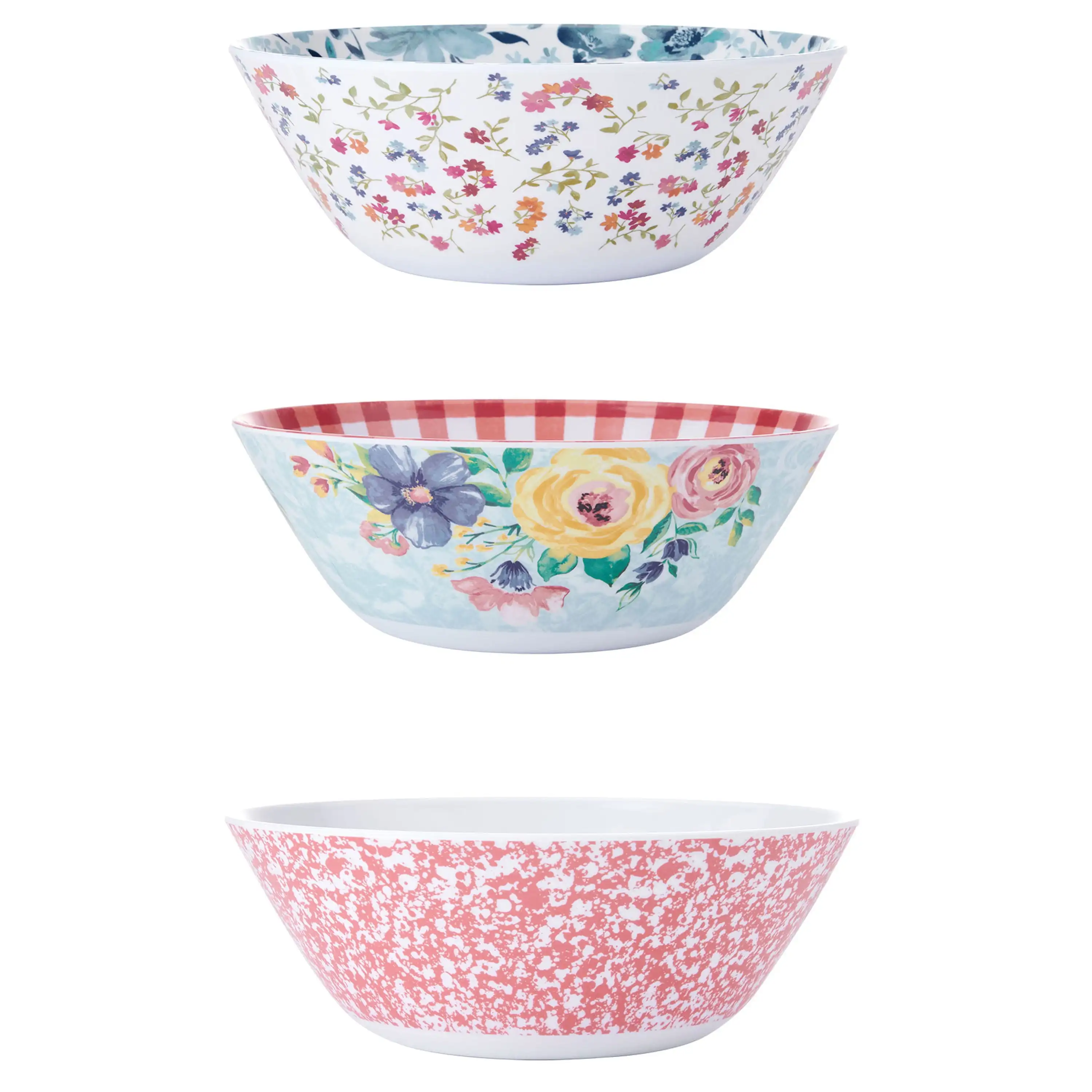 Set of 3 10-inch Melamine Salad Bowls in Assorted Patterns Dishwasher Safe  Top Rack Only Practical and Convenient