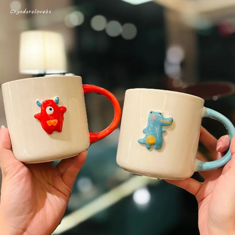 Cute Little Monster Mug Cartoon Creative Three-Dimensional Relief Ceramic Cup Drinking Water Cup