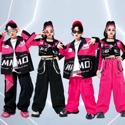 Kids Jazz Dance Costume Hip Hop Clothes Boys Street Dance Wear Girls Fashion Kpop Stage Outfit Cool Jacket Pants Pink Black 1049