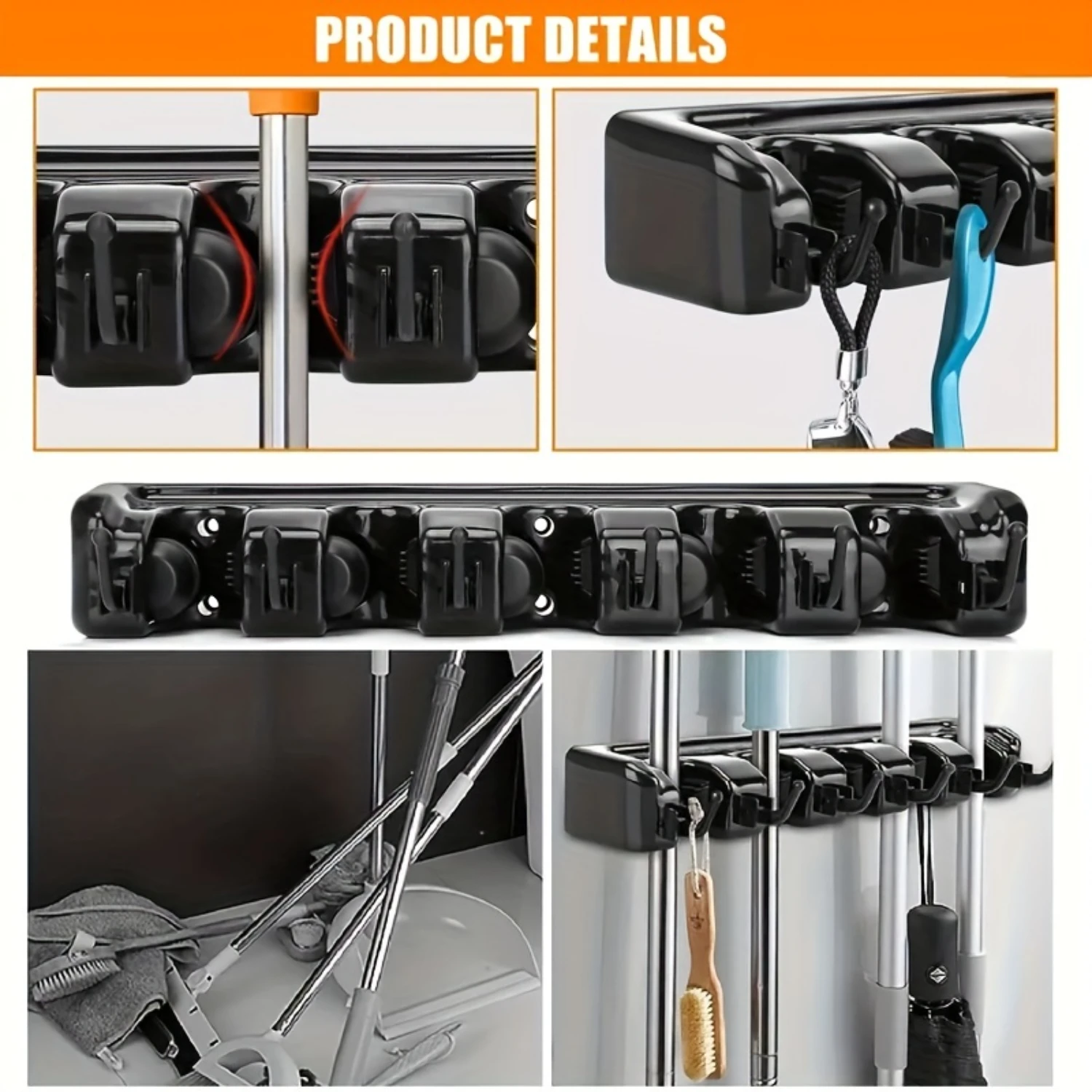 2pc Broom Mop Holder, Self Adhesive  Hook, TracelessHanging Rack Holder, Wall Mounted Mop Holder, For , Bathroom, Garden, Kitche