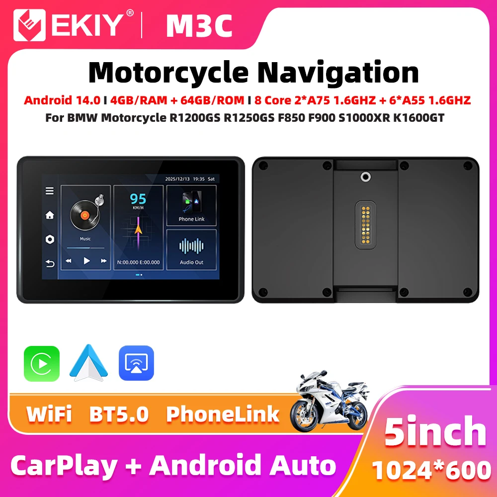 

EKIY 5" For BMW R1250GS F900GS Android 14.0 Wireless CarPlay Moto Android Auto GPS Navigation Motorcycle Dashboard 4+64GB 8 Core