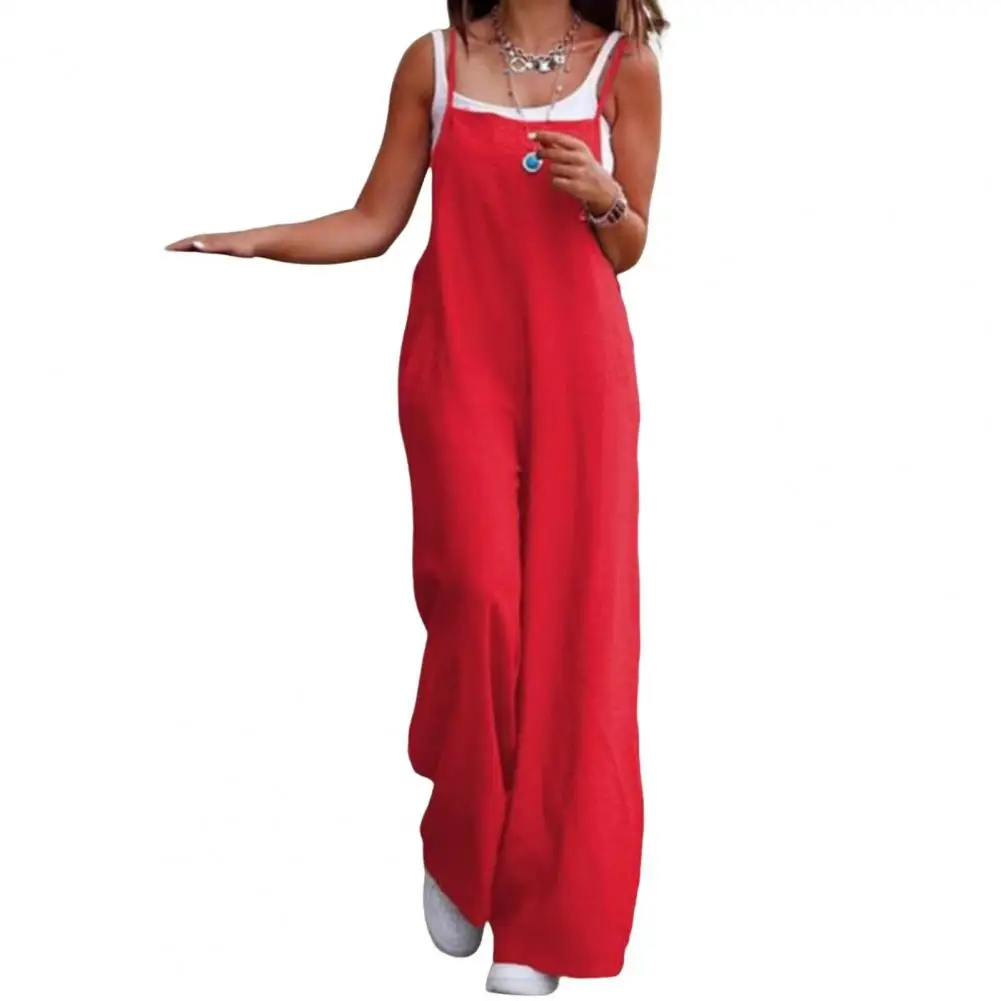 

Women Jumpsuit Stylish Women's Summer Jumpsuit with Backless Design Spaghetti Straps Wide Leg Cut Sleeveless Loose Fit for A