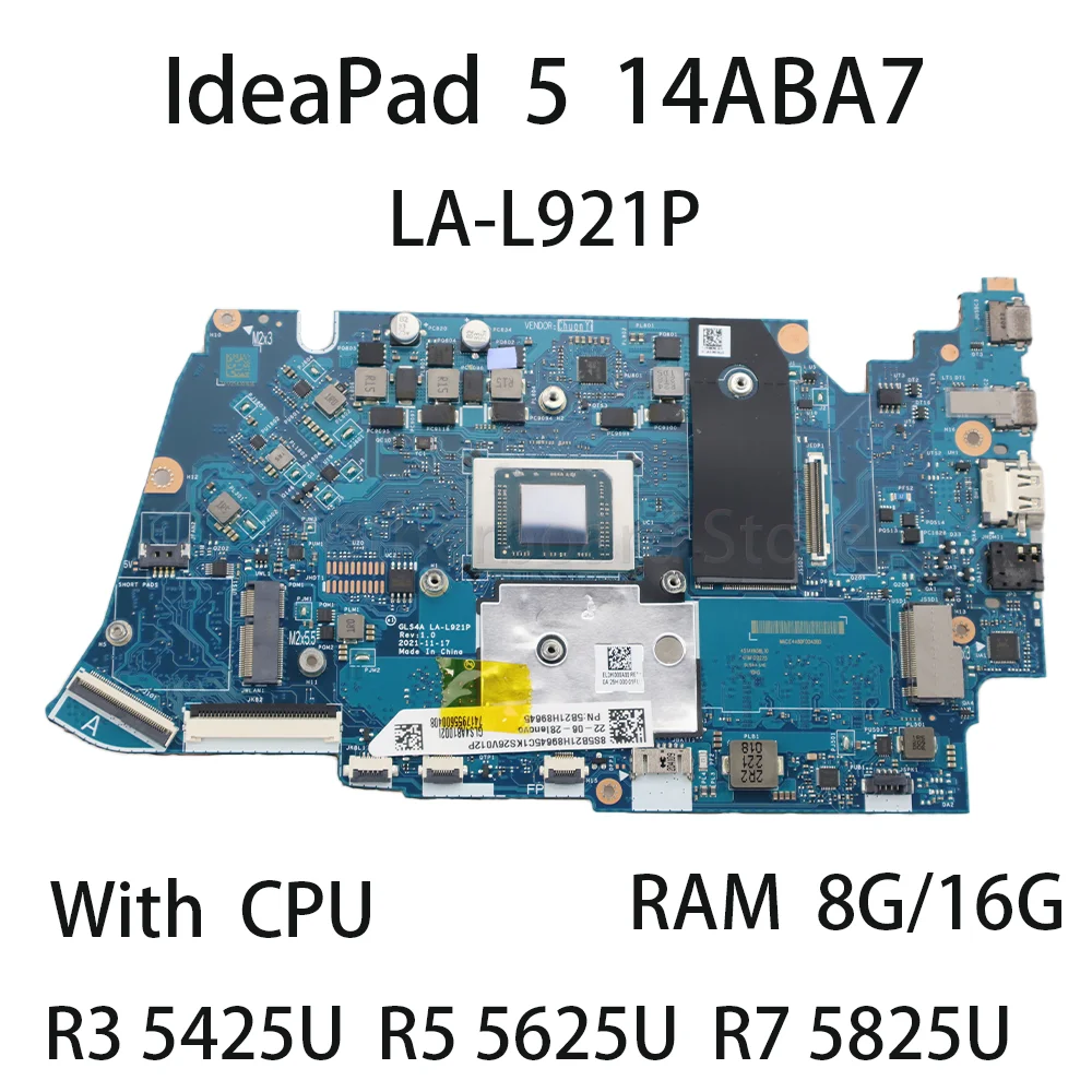 Laptop Motherboard For Lenovo IdeaPad 5 14ABA7 LA-L921P With CPU R3 5425U R5 5625U R7 5825U RAM 8G/16G 5B21H89644