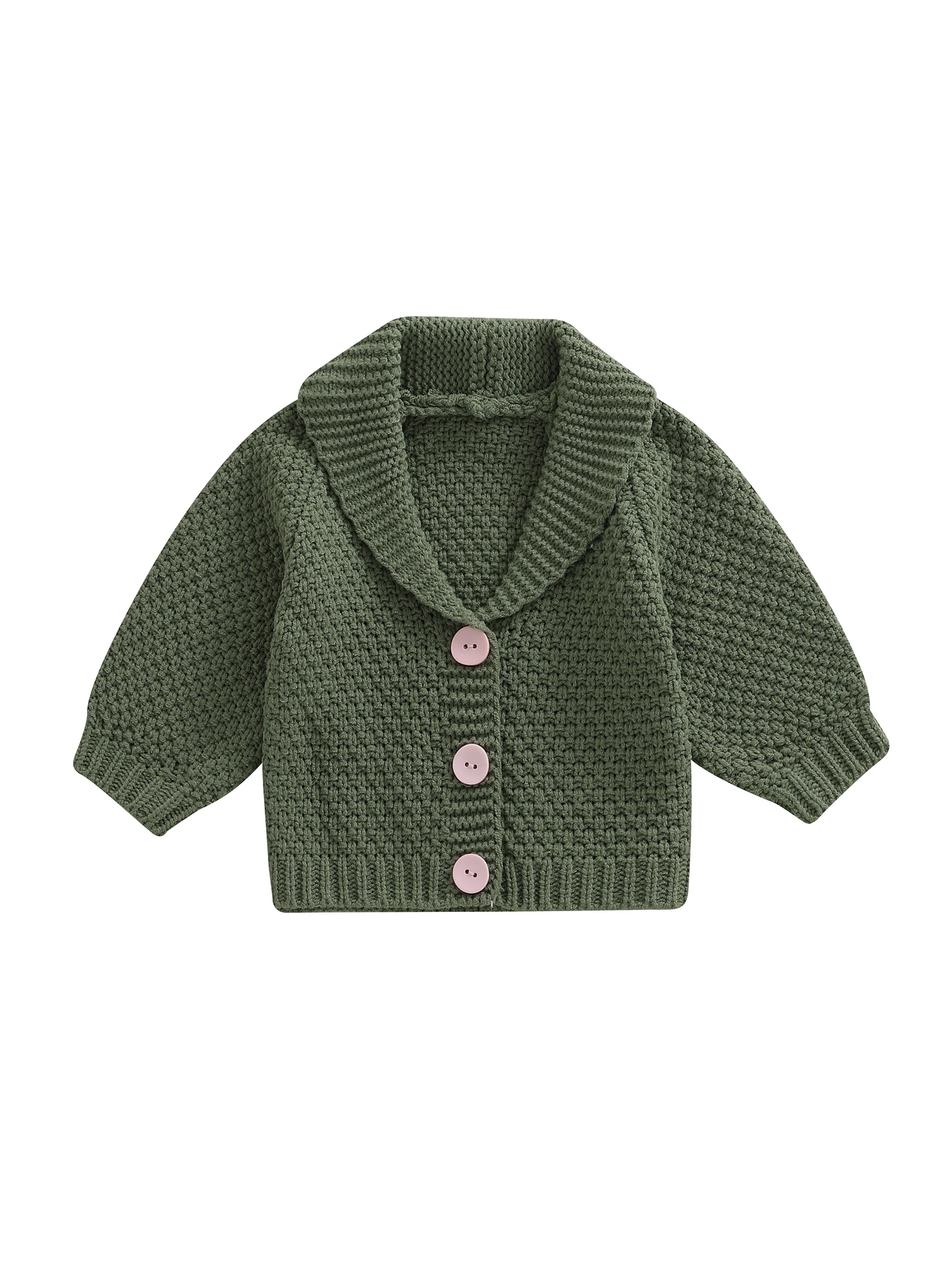 Cardigã de malha para bebês meninas elegantes cor sólida manga comprida com botões e gola