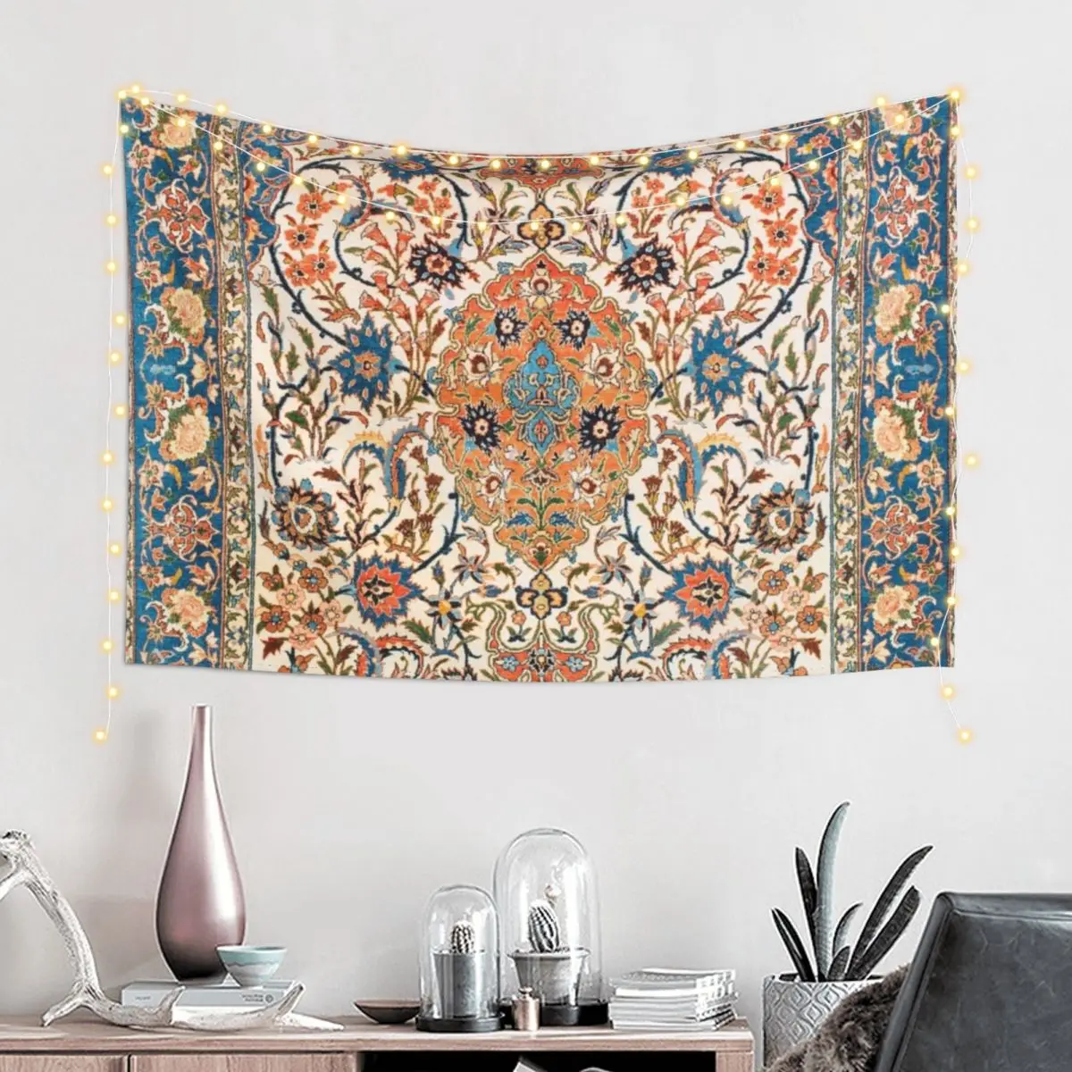 Isfahan Antique Central Persian Carpet Print Tapestry For Bedroom Mushroom Tapestry