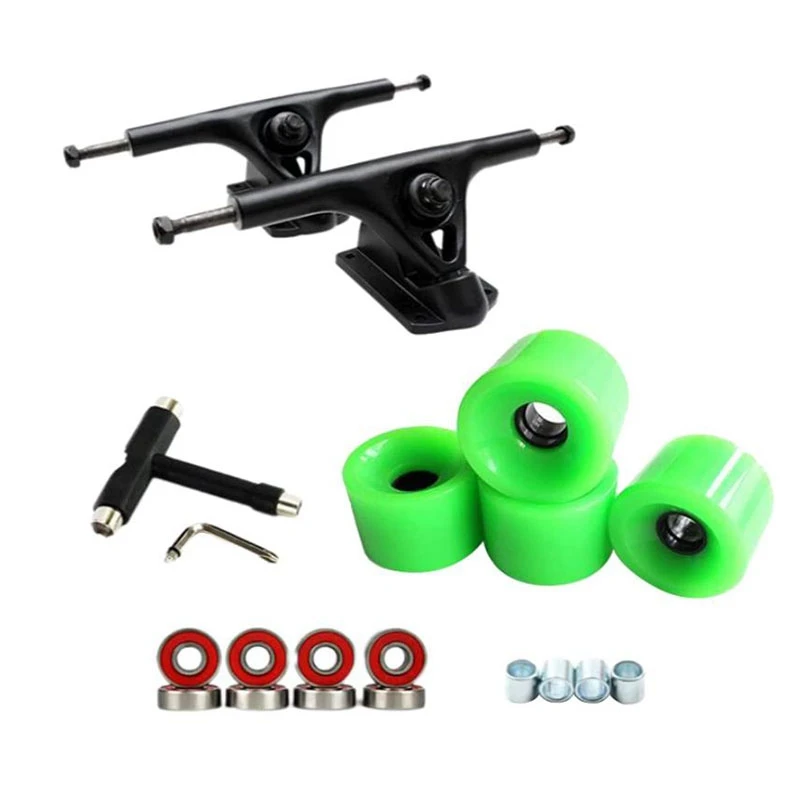 8Inch Skateboard Trucks Bridge Hanger PU Wheels Bearing T Skateboard Tool Skateboard Wheel Combo for Longboard,Green