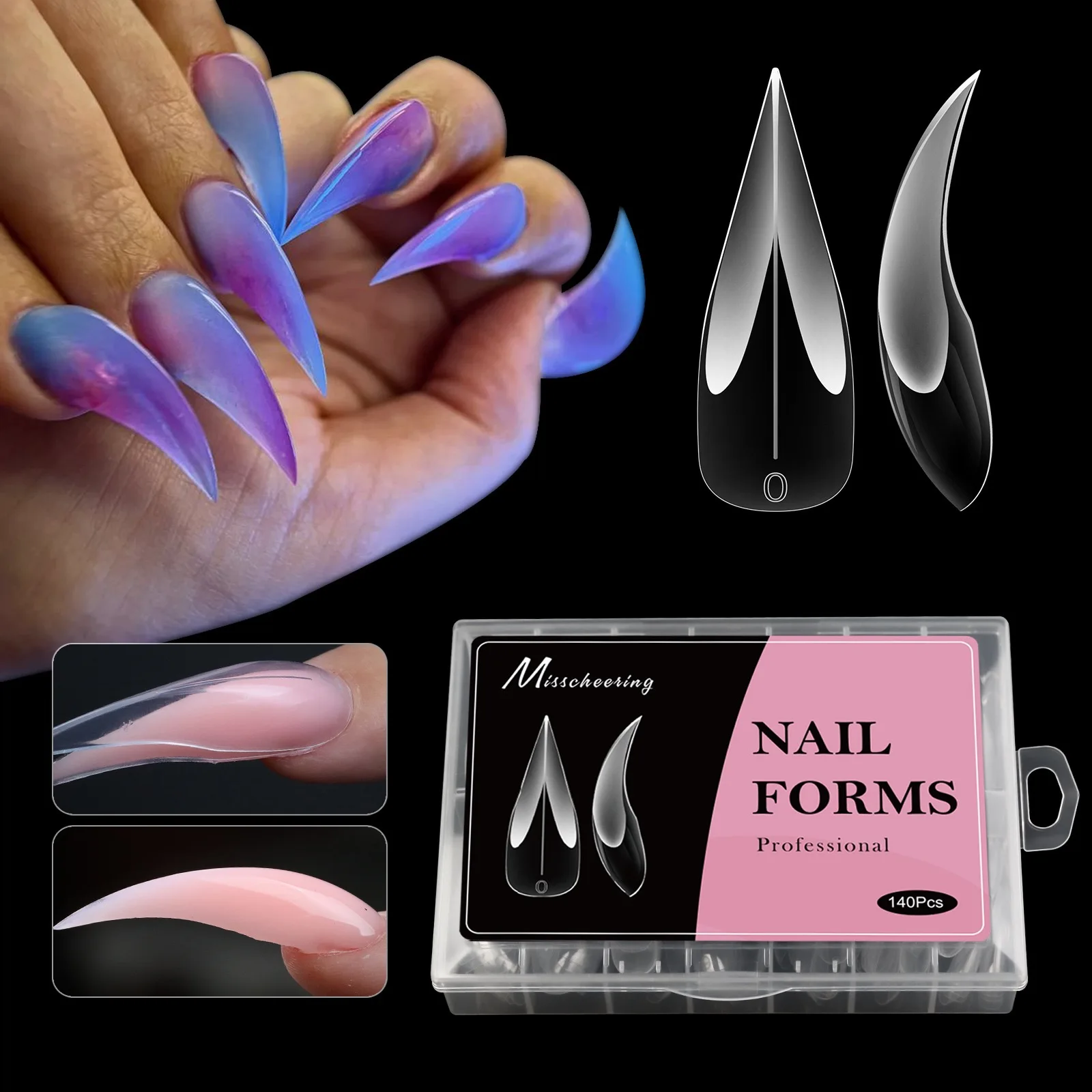 140 Pcs Claw Shape Dual Nail Forms Clear Nail Extension Tips Set Full Cover Nail Art Mold 3D Eagle Claw Design