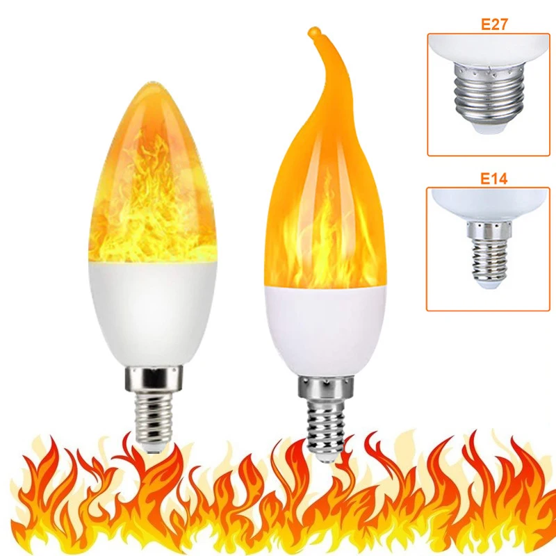 2pcs E14 E27 LED Flame Lamp AC85-265V Corn bulb LED Dynamic Flame Effect Light  3W Simulated Flickering Fire Lamp Candle Bulb