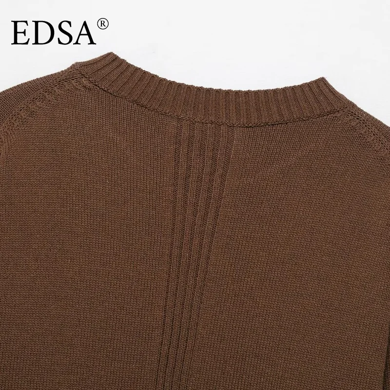 EDSA レディース V ネック ニット セーター 長袖 リブトリム 春秋 プルオーバー