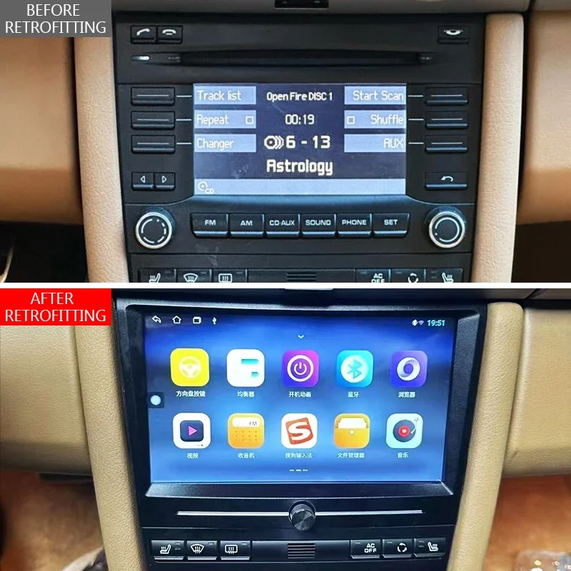 Car Modification Upgrade Center Console Screen Modification Interior Screen for 2005-2012 Boxster
