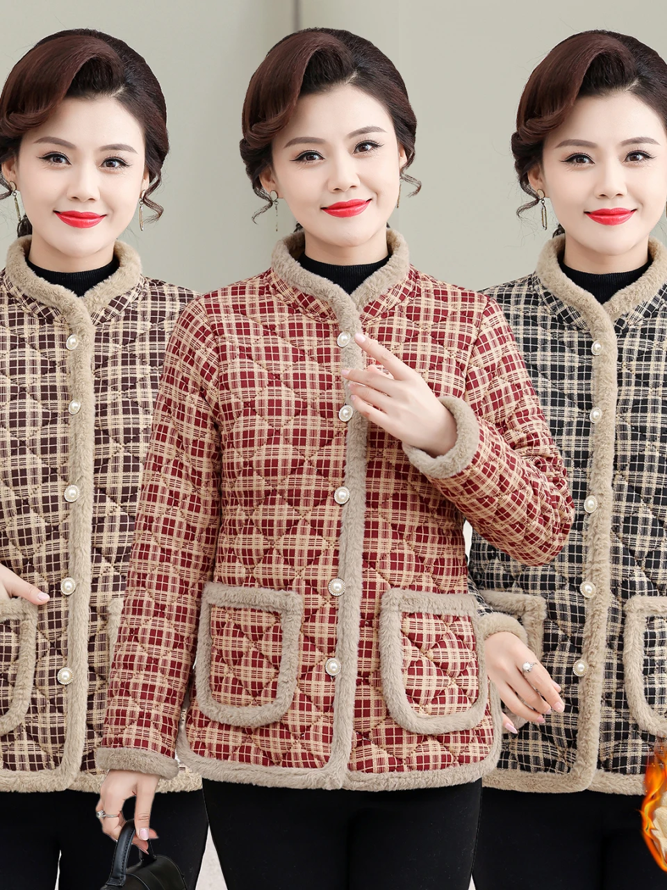 

Утепленная женская куртка из хлопка и полиэстера в клетку с воротником-стойкой, повседневная модная верхняя одежда