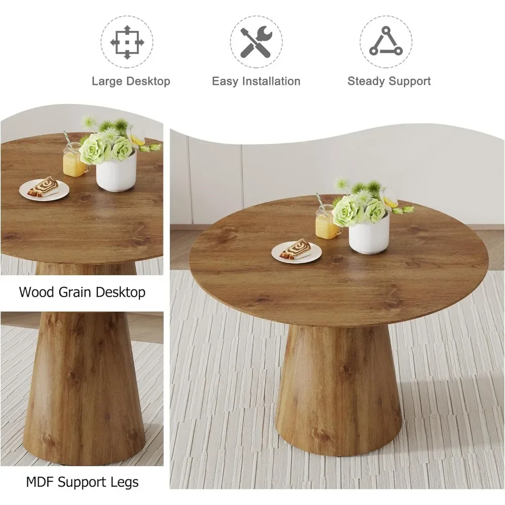 Wood Round Dining Table,45" Round Farmhouse Kitchen Table,Round Dining Table for 4 with Sturdy Tapered Base,Small Dining Room