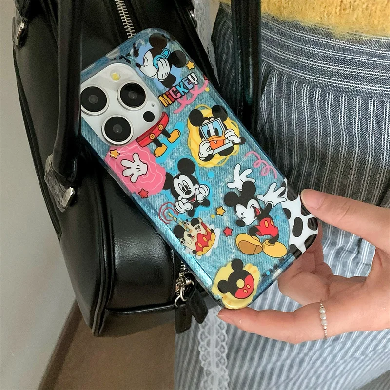 Disney Cute Cowboy Illustration Graffiti Mickey Anti Fall Phone Cover For iPhone 13 14 15Pro Max Funny Mickey Mouse Cartoon Case