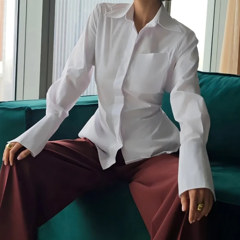 

Fall 2025 Casual Solid Color Lapel Shirt Fashion Women's Commuter Top