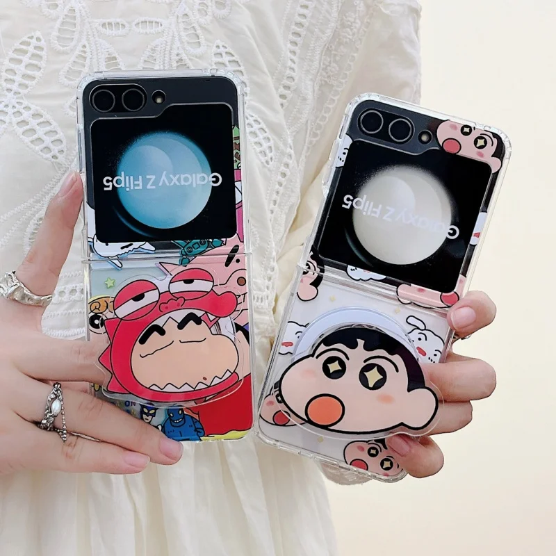 

Cute Crayon Shin-chan dinosaur Magsafe Wireless Charge Folding Phone Case For Samsung Z Flip 3 4 5 6 7 cartoon Magnetic Holder﻿