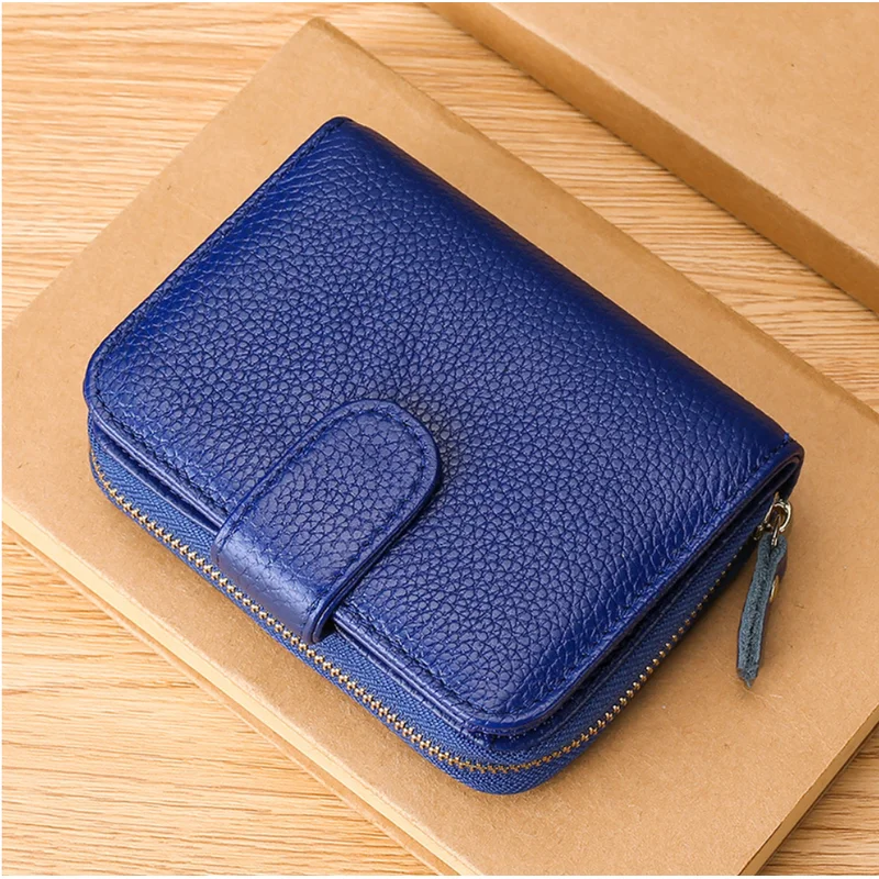 Genuine Leather Wallet Men Women Multi-Functional First Layer Cowhide RFID Money Purse Card Holder Zipper Wallet