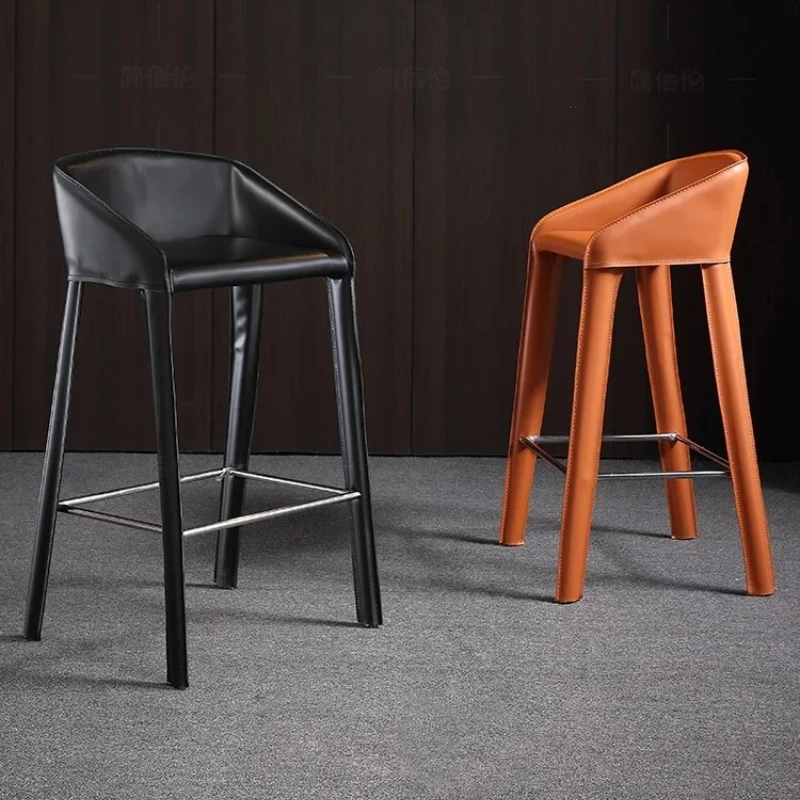 LMM  Stool Saddle Leather Bar Chair Modern Simple Home Backrest High Stool Cafe Bar Stool