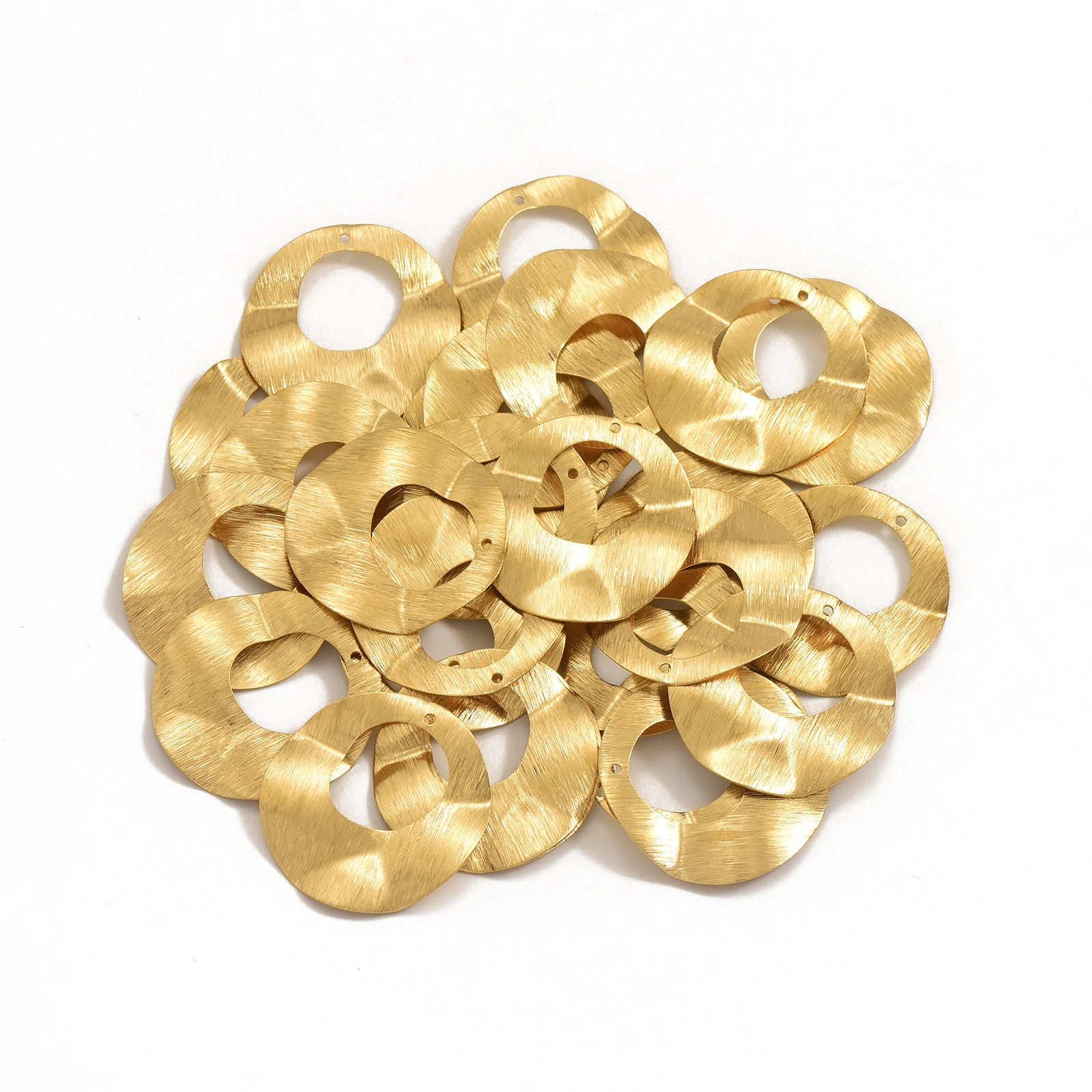 2 pieces of geometric single hole brushed irregular hollow wave circular pendants, DIY jewelry making brass jewelry accessories