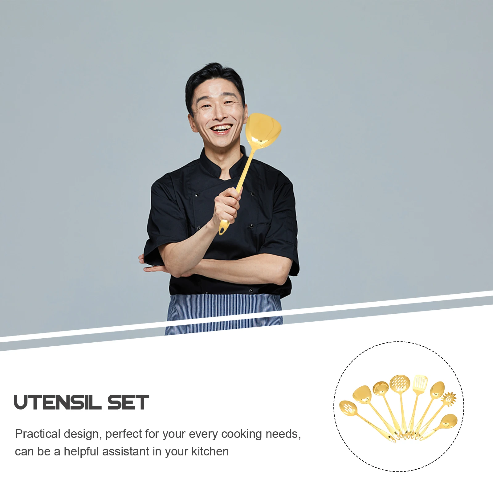 

1 Set Stainless Steel Kitchen Utensils Set Spatula Kit Non-Stick Soup Ladle Stir-Fry Spoon Restaurant Cooking Tools