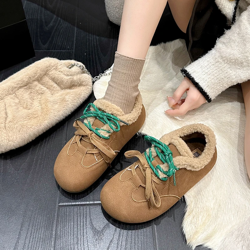 Sepatu bot pendek wanita, sepatu bot pendek baru musim dingin bahan Suede, tali depan sol lembut Anti selip tahan aus