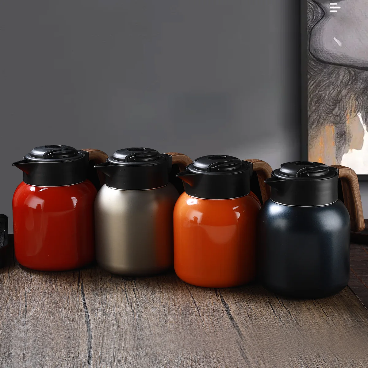 Hot selling large capacity 316 stainless steel wooden handle portable stewing pot LED temperature display teapot 1200ML