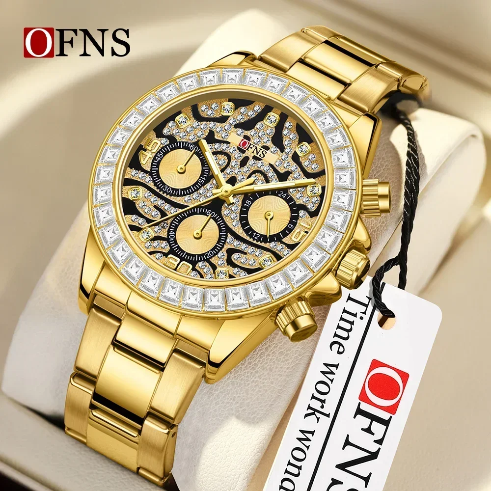 OFNS new 7111 men's three eye six pin quartz watch tiger pattern waterproof watch and luminous quartz men's watch