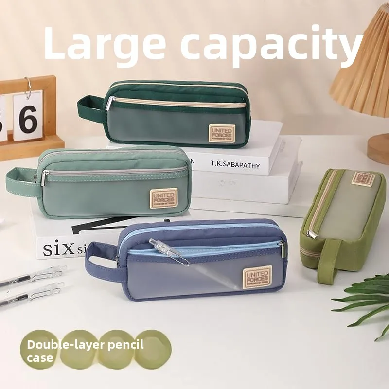 Transparent Large Capacity Pencil Case Handheld Simple Creative Double Layer Storage Bag for Primary And Middle School Students