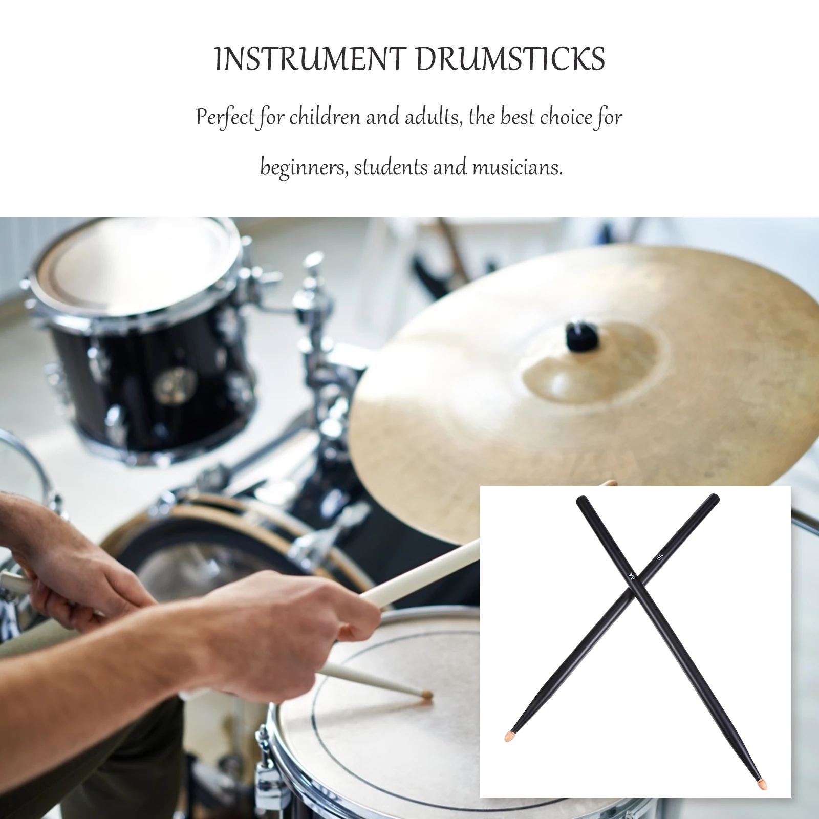 

5A Drumsticks Wood Light Percussion Sticks Ideal Youth Eco Friendly NonSlip Grip Beginner Student Concert Cafe Drum Hammer