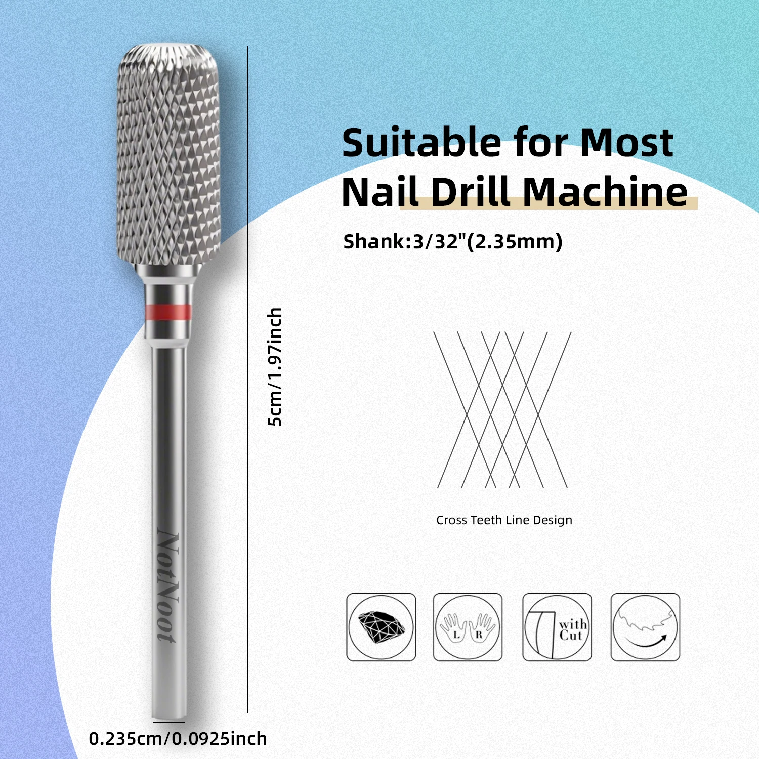 NotNoot Carbide Acryl Nagelboor Professionele Efile Barrel Nail Bits 3/32 "Elektrische Bestand Manicure Art Polijsten Verwijderen Gel