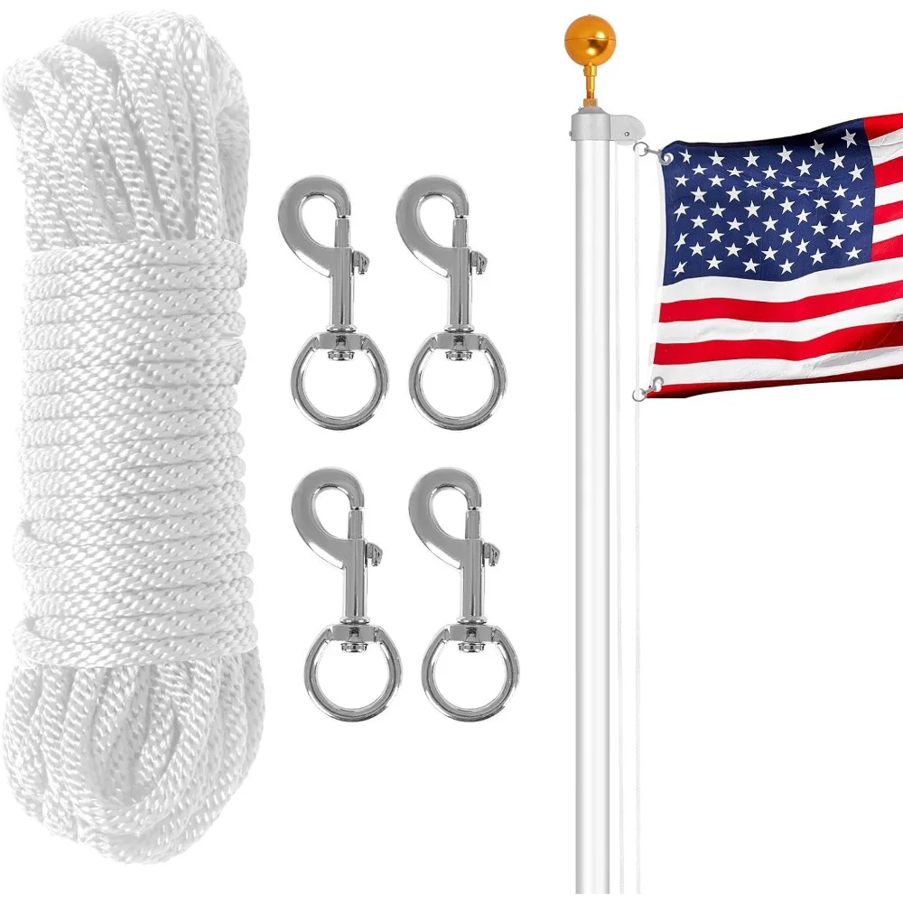 مجموعة أدوات عمود العلم - حبل هاليار 50 قدم مع 4 قطع خطافات دوارة لعربة العلم الخارجية والتخييم وحبل الغسيل ومقود الكلاب