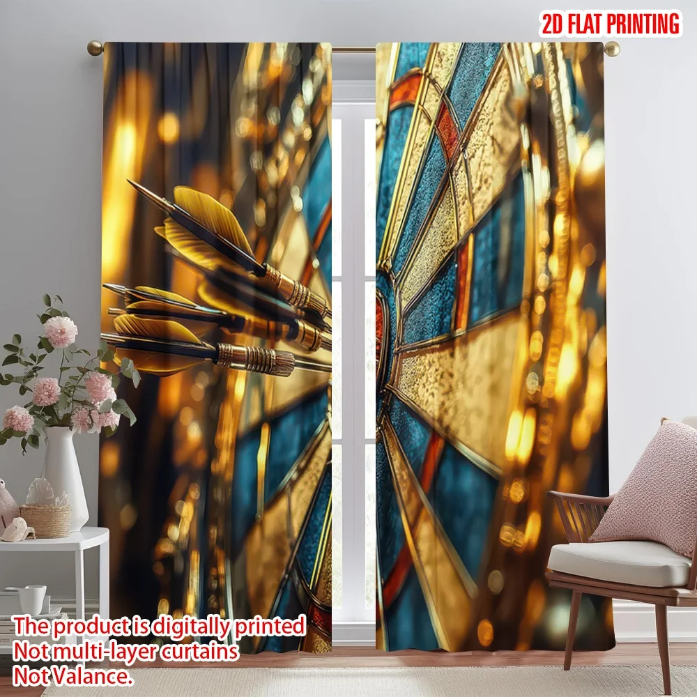 

2D flat printing 2pcs Curtains Darts Hitting Bullseye Digital Printed Polyester Drapes Family Party Decoration Use for New Year