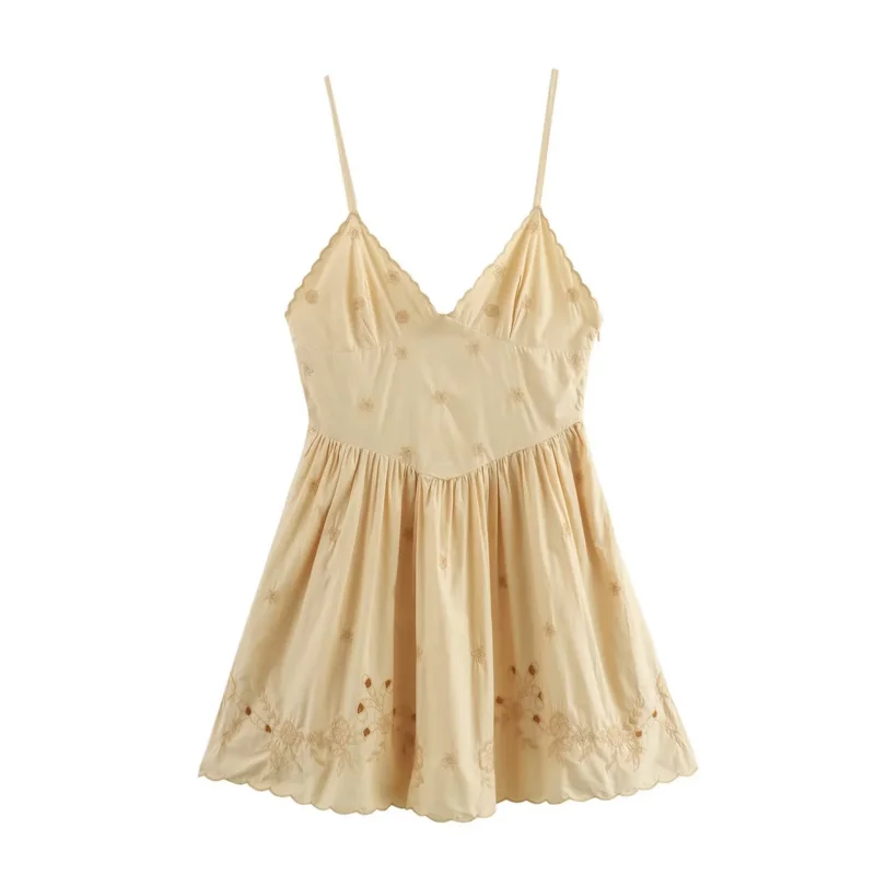 Vestido de Seda Bordado Versátil com Decote em V para Mulheres, Novo Lançamento de Moda Casual para o Trabalho Verão 2024